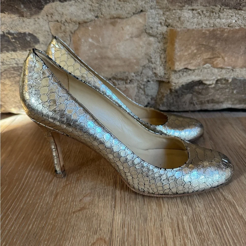 🔥Kate Spade Classic Gold Pumps Sz8.5🔥 Made Italy Carolina Snakeskin Price Firm